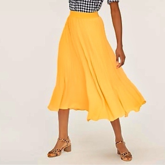 J. Crew Pleated High Rise Midi Skirt Elastic Waist Pull On Saffron Yellow Size 8 - Picture 2 of 11